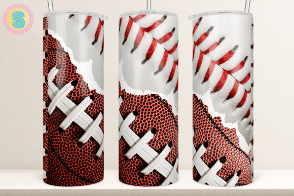 Half Baseball and Football Print Tumbler Graphics for Crafts